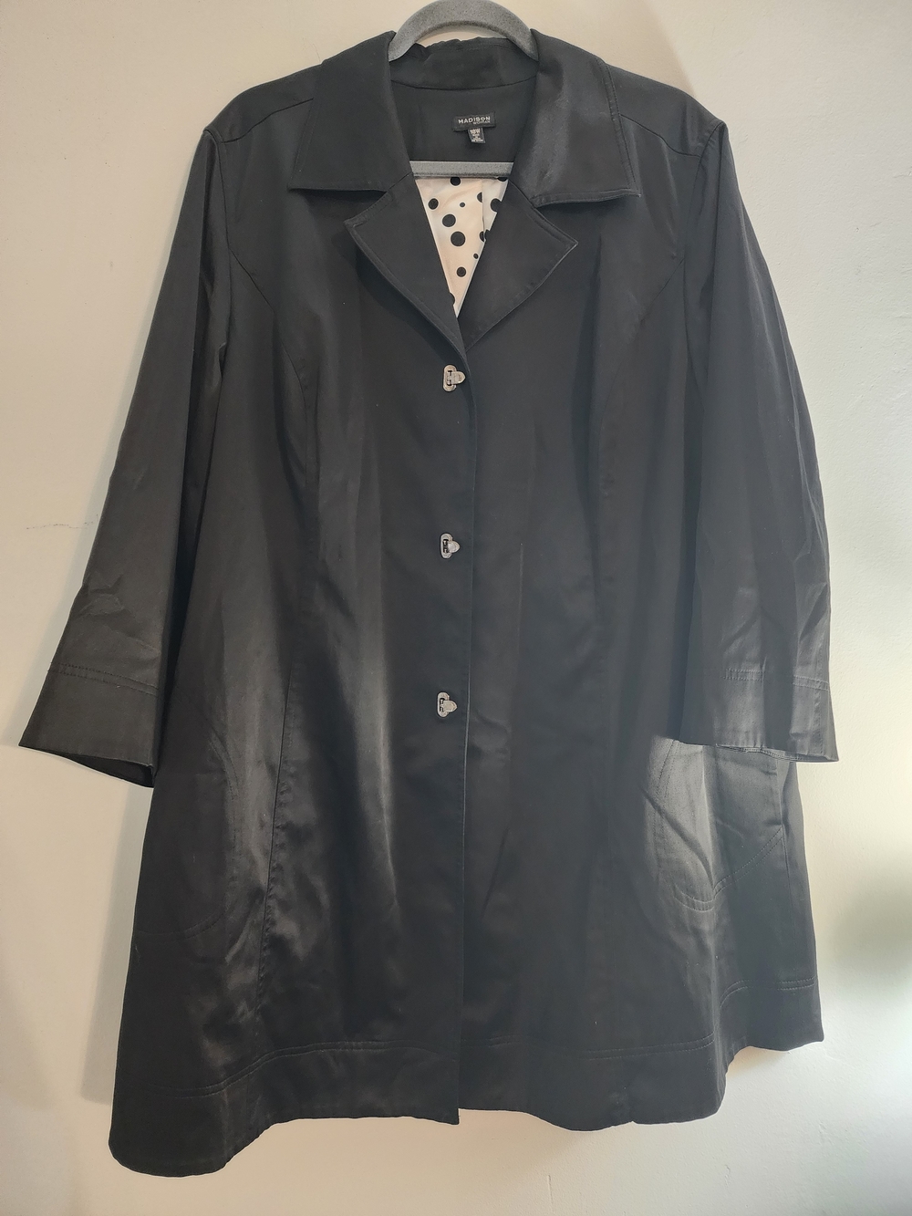 Madison Black Trench Coat with Polka Dot Lining 18w